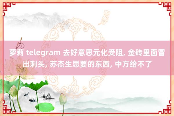 萝莉 telegram 去好意思元化受阻， 金砖里面冒出刺头， 苏杰生思要的东西， 中方给不了