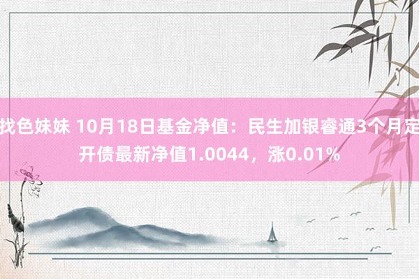 找色妹妹 10月18日基金净值：民生加银睿通3个月定开债最新净值1.0044，涨0.01%