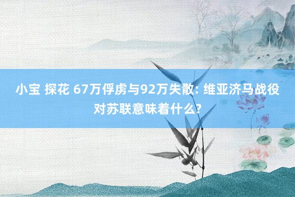 小宝 探花 67万俘虏与92万失散: 维亚济马战役对苏联意味着什么?