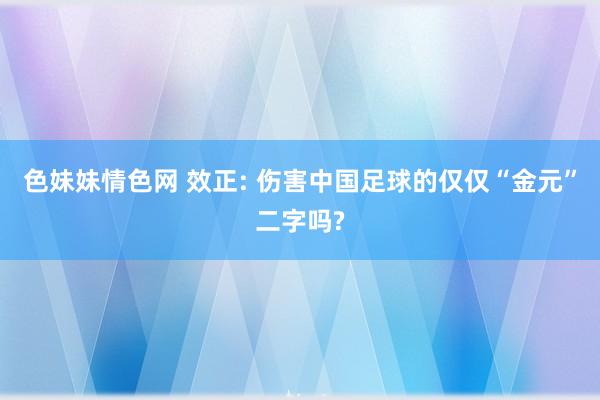 色妹妹情色网 效正: 伤害中国足球的仅仅“金元”二字吗?